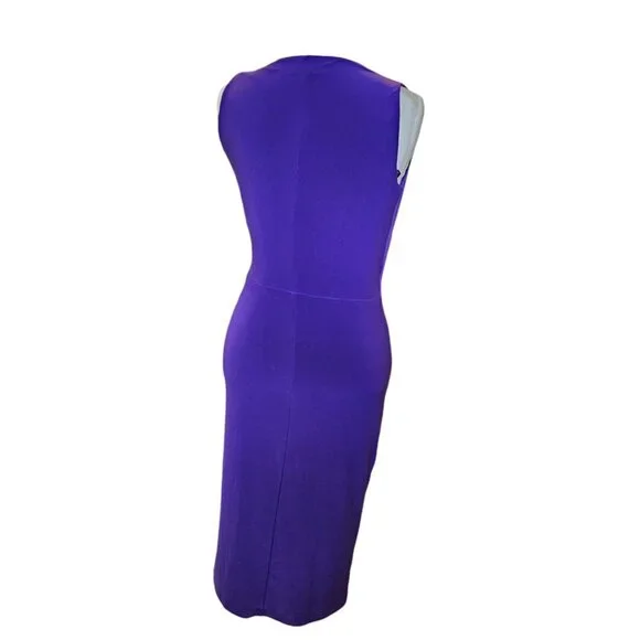 Y2K Lauren Ralph Lauren Sz 4 Purple Jersey Faux Wrap Dress Sleeveless Below Knee - Picture 7 of 13